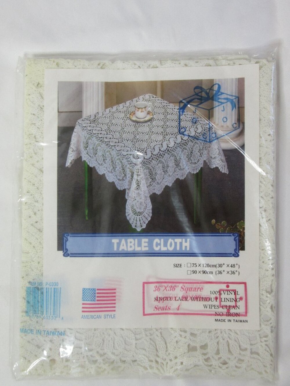 Vintage Lace Tablecloth Vinyl 36" x 36" Square White Floral Design Brand New NWT
